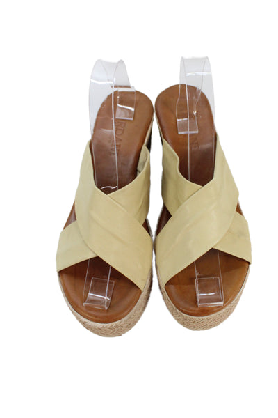 Cordani Womens Leather Cross Strap Platform Espadrille Sandals Beige Size 40 10