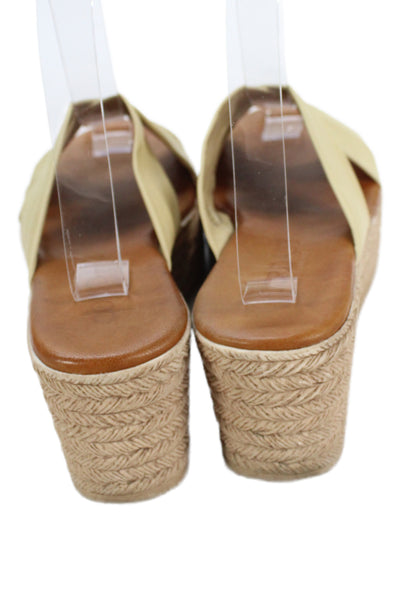 Cordani Womens Leather Cross Strap Platform Espadrille Sandals Beige Size 40 10