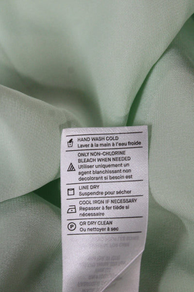 Vince Womens Silk Short Sleeve Blouse Green Zip Round Neck Size XS