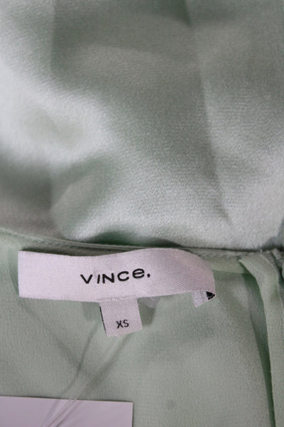 Vince Womens Silk Short Sleeve Blouse Green Zip Round Neck Size XS
