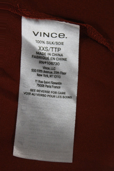 Vince Women 100% Silk Orange V-Neck Long Sleeve Basic Blouse Size 2XS