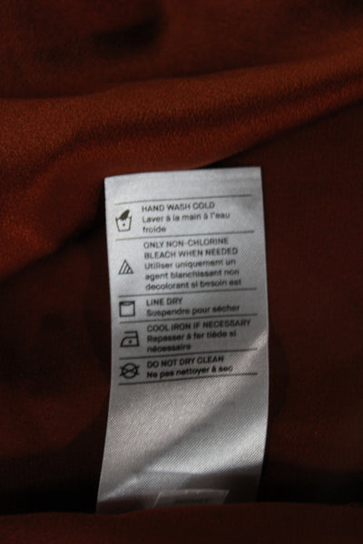 Vince Women 100% Silk Orange V-Neck Long Sleeve Basic Blouse Size 2XS