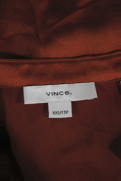Vince Women 100% Silk Orange V-Neck Long Sleeve Basic Blouse Size 2XS