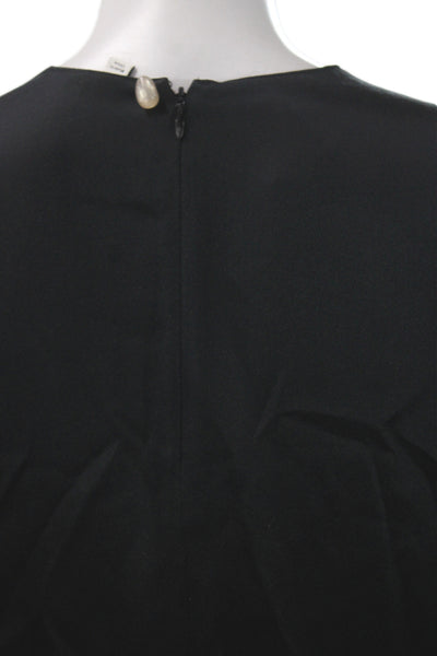 Vince Womens Basic Silk Blouse Black Long Sleeve Round Neck Zip Size XS