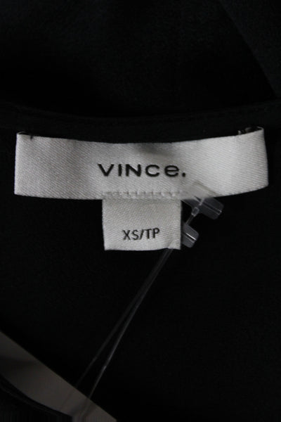 Vince Womens Basic Silk Blouse Black Long Sleeve Round Neck Zip Size XS