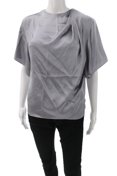 Vince Women Basic Silk Cowl Neck Short Sleeve Blouse Gray Size XS