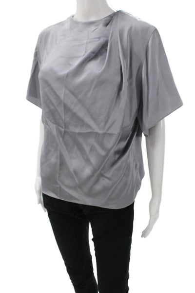 Vince Women Basic Silk Cowl Neck Short Sleeve Blouse Gray Size XS
