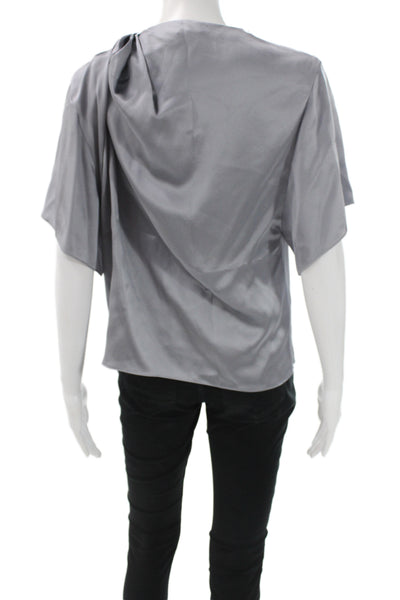 Vince Women Basic Silk Cowl Neck Short Sleeve Blouse Gray Size XS