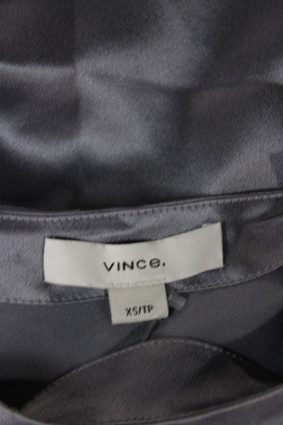 Vince Women Basic Silk Cowl Neck Short Sleeve Blouse Gray Size XS