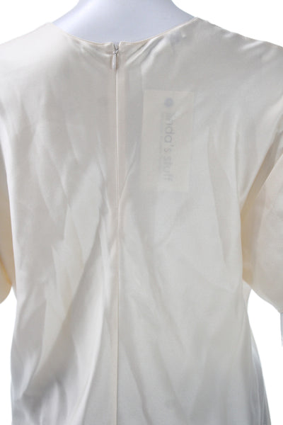 Vince Women Silk Blouse Short Sleeve Round Neck Zip Ivory Size S