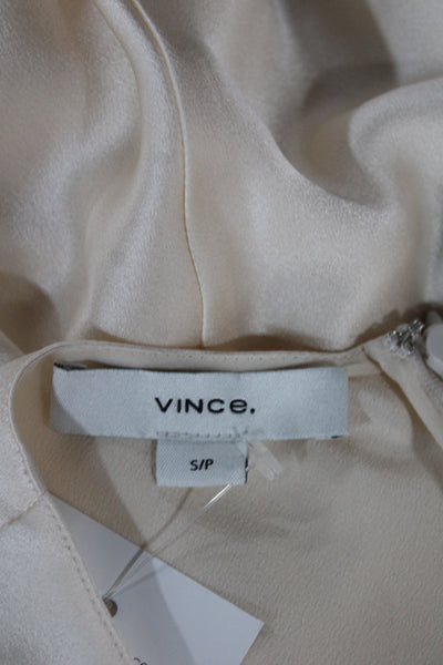 Vince Women Silk Blouse Short Sleeve Round Neck Zip Ivory Size S