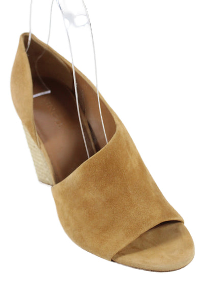 Vince Percey Suede Espadrille Block Heel Sandals Caramel Brown Size 7