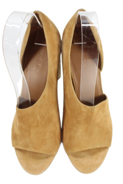 Vince Percey Suede Espadrille Block Heel Sandals Caramel Brown Size 7