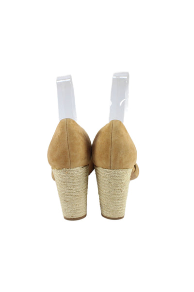 Vince Percey Suede Espadrille Block Heel Sandals Caramel Brown Size 7