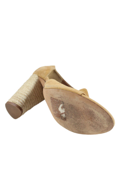 Vince Percey Suede Espadrille Block Heel Sandals Caramel Brown Size 7