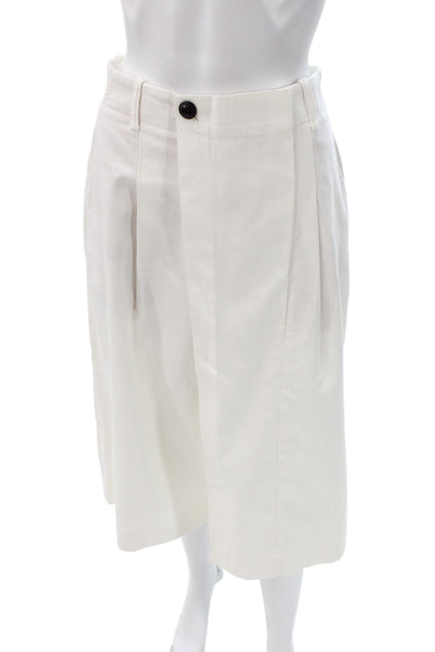 Vince Womens Cropped White Cotton Pants Button Closure Size 0