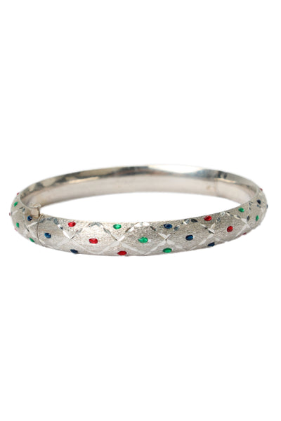 Designer Womens Vintage 925 Silver Enamel Dot Etched Bangle Bracelet 10g