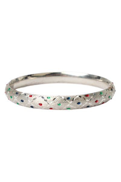 Designer Womens Vintage 925 Silver Enamel Dot Etched Bangle Bracelet 10g