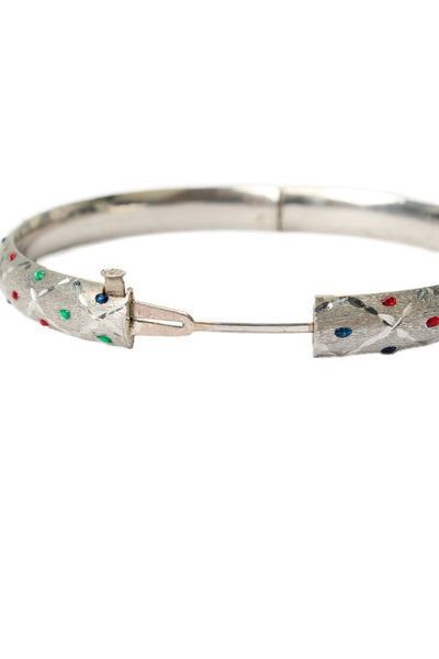 Designer Womens Vintage 925 Silver Enamel Dot Etched Bangle Bracelet 10g