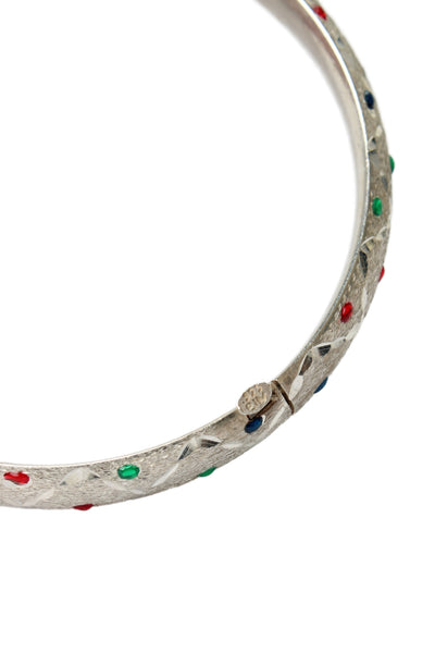 Designer Womens Vintage 925 Silver Enamel Dot Etched Bangle Bracelet 10g