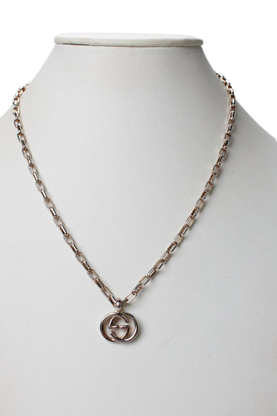 Gucci Unisex 925 Silver Interlocking G Logo Pendant Necklace 20" 21.4g