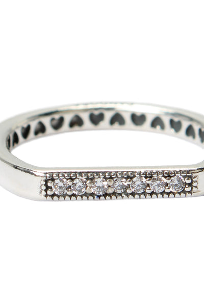 Pandora Womens 925 Silver Cubic Zirconia Sparking Stacking Bar Sz 5.5 NWOT