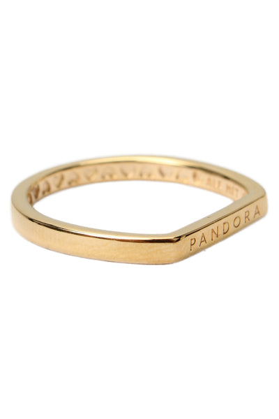 Pandora Womens Gold Tone Logo Bar Stacking Ring Sz 6