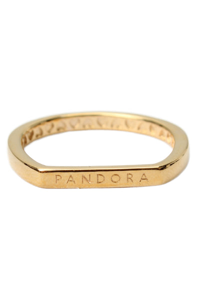 Pandora Womens Gold Tone Logo Bar Stacking Ring Sz 6