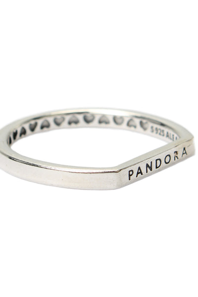 Pandora Womens 925 Silver Logo Bar Stacking Ring Sz 6 1.7g