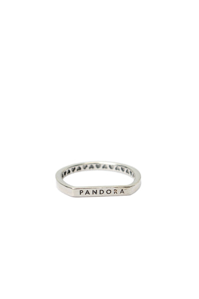 Pandora Womens 925 Silver Logo Bar Stacking Ring Sz 6 1.7g