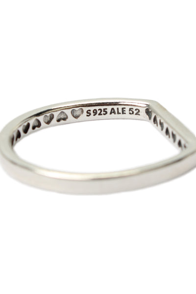 Pandora Womens 925 Silver Logo Bar Stacking Ring Sz 6 1.7g
