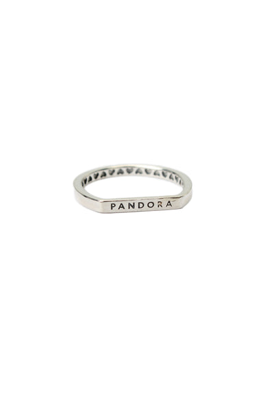 Pandora Womens 925 Silver Logo Bar Stacking Ring Sz 6 1.7g