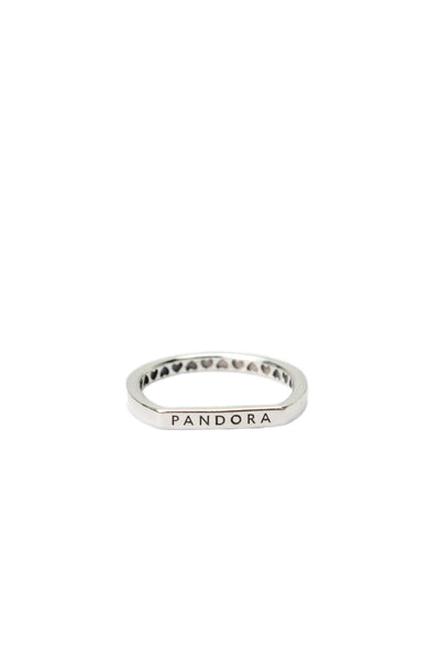Pandora Womens 925 Silver Logo Bar Stacking Ring Sz 5.5 1.6g NWOT