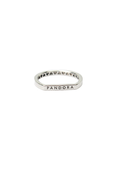 Pandora Womens 925 Silver Logo Bar Stacking Ring Sz 5.5 1.6g NWOT
