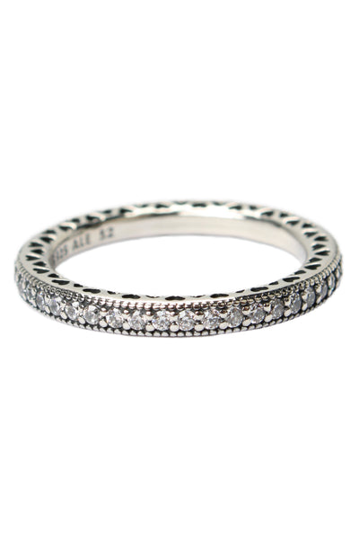 Pandora Womens 925 Silver Cubic Zirconia Hearts Eternity Band Sz 6 NWOT