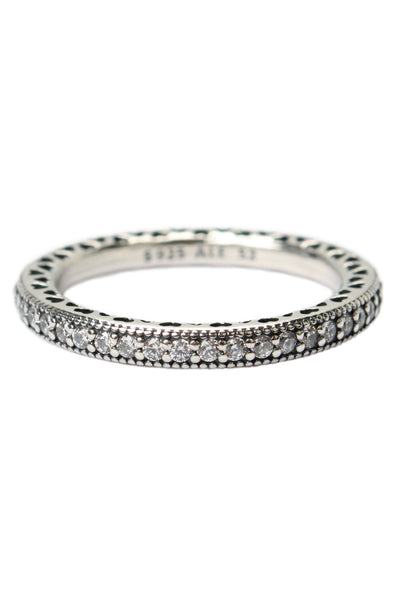 Pandora Womens 925 Silver Cubic Zirconia Hearts Eternity Band Sz 6 NWOT