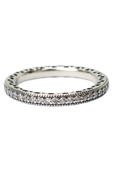 Pandora Womens 925 Silver Cubic Zirconia Hearts Eternity Band Sz 6 NWOT
