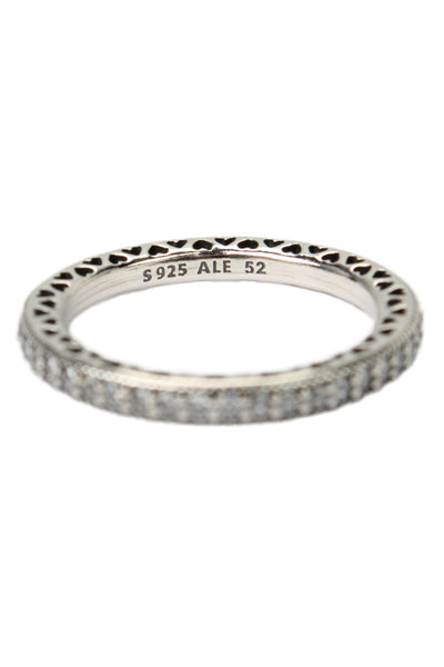Pandora Womens 925 Silver Cubic Zirconia Hearts Eternity Band Sz 6 NWOT