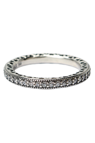 Pandora Womens 925 Silver Cubic Zirconia Hearts Eternity Band Sz 5 NWOT