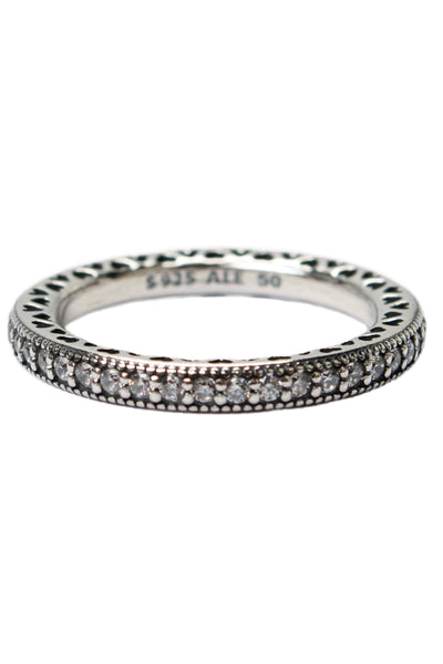 Pandora Womens 925 Silver Cubic Zirconia Hearts Eternity Band Sz 5 NWOT