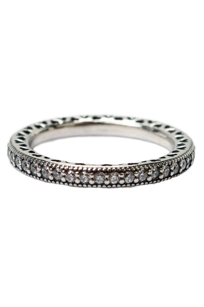 Pandora Womens 925 Silver Cubic Zirconia Hearts Eternity Band Sz 5 NWOT