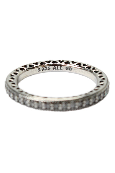 Pandora Womens 925 Silver Cubic Zirconia Hearts Eternity Band Sz 5 NWOT