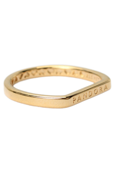 Pandora Womens Gold Tone Logo Bar Stacking Ring Sz 4.5