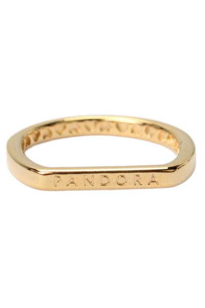 Pandora Womens Gold Tone Logo Bar Stacking Ring Sz 4.5