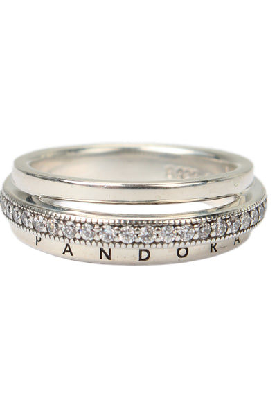 Pandora Womens 925 Silver Cubic Zirconia Triple Band Pave Ring Sz 5