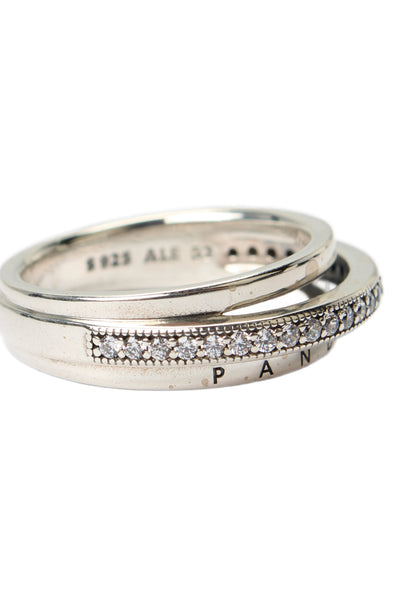Pandora Womens 925 Silver Cubic Zirconia Triple Band Pave Ring Sz 6 NWOT