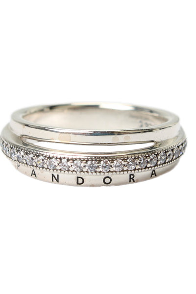 Pandora Womens 925 Silver Cubic Zirconia Triple Band Pave Ring Sz 6 NWOT