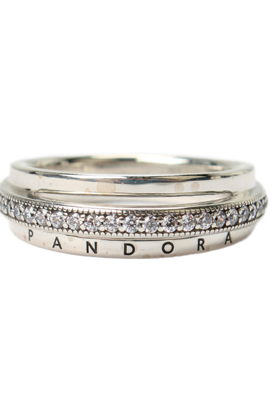 Pandora Womens 925 Silver Cubic Zirconia Triple Band Pave Ring Sz 6 NWOT