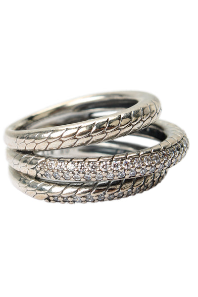 Pandora Womens 925 Silver Cubic Zirconia Triple Band Pave Snake Ring Sz 5