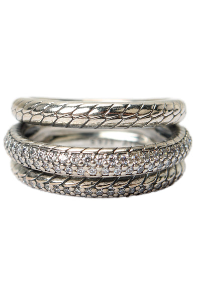 Pandora Womens 925 Silver Cubic Zirconia Triple Band Pave Snake Ring Sz 5